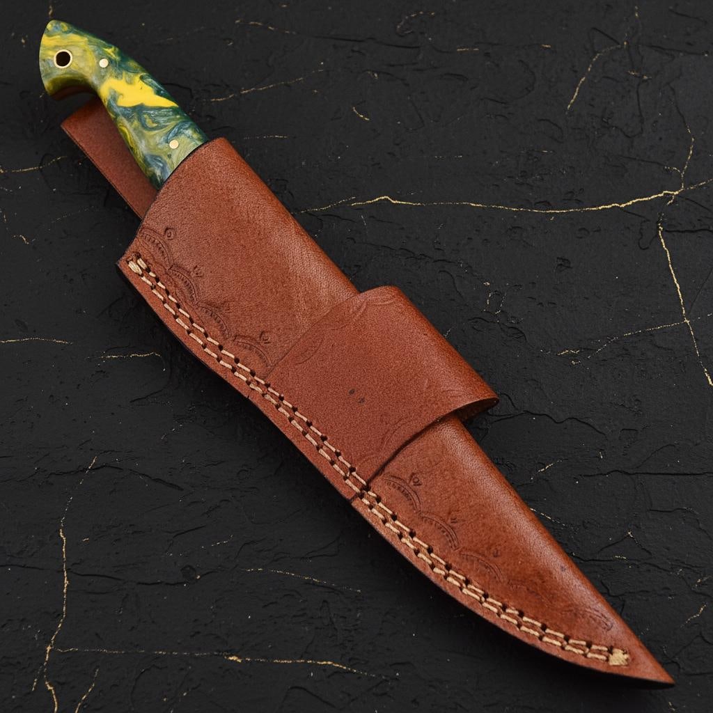 9" Hand Forged Damascus Steel Tanto Knife Full Tang Fixed Blade with Wood Handle - 6