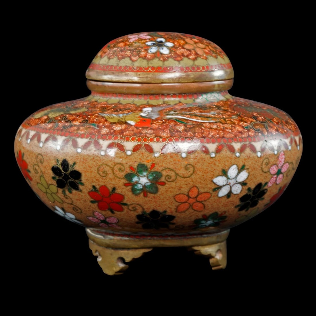 Small 19th C Japanese Cloisonne Censer: Title:Small 19th C Japanese Cloisonne CenserSize:3 1/2 in (8.9 cm) diameter x 3 in (7.6 cm) tall.Description:A glittering, colorful, jewel of a small censer that has such minute workmanship. A