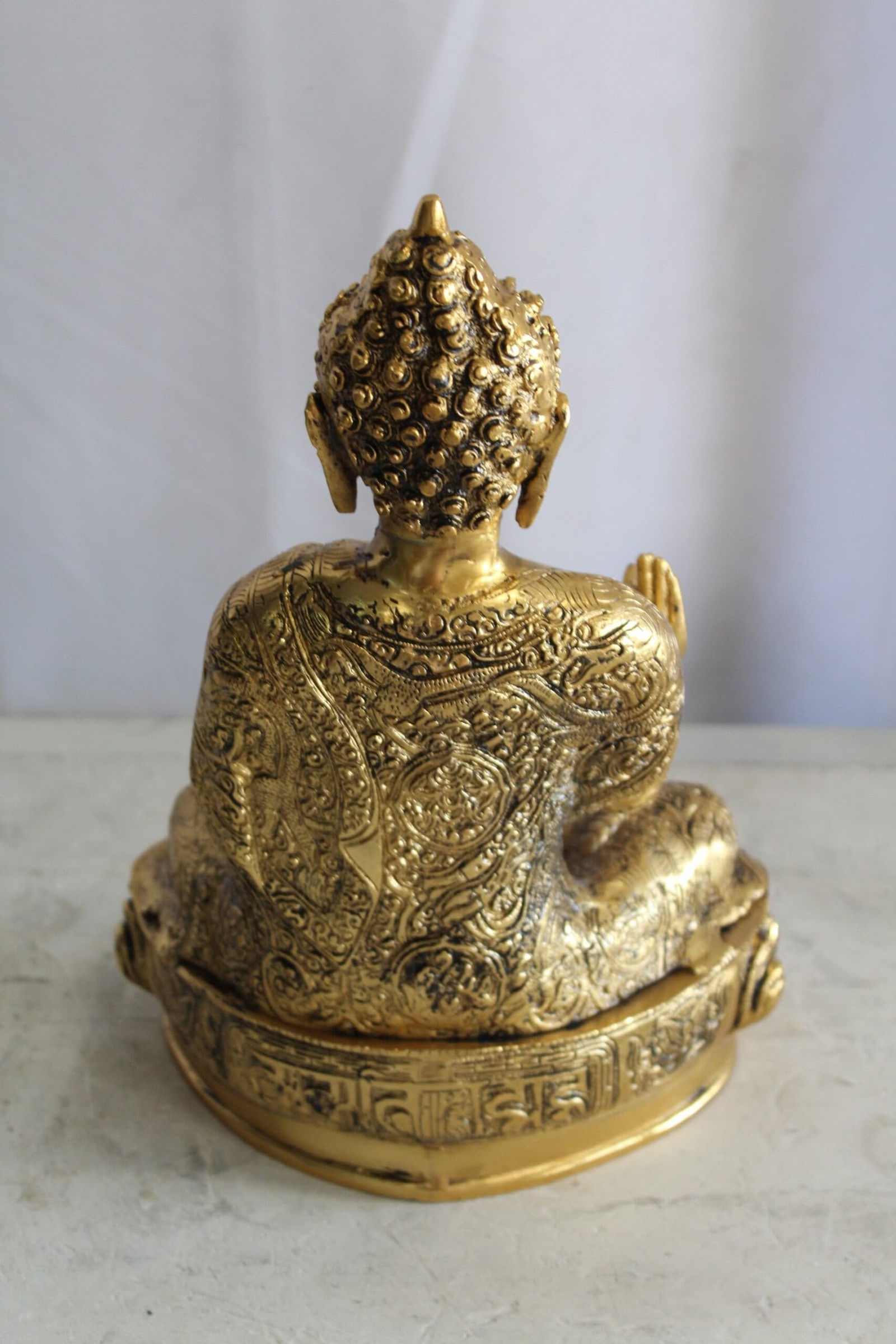 Tibetan Buddha Aluminum Sculpture in Radiant Gold Finish 10" x 7" x 14"H - 10