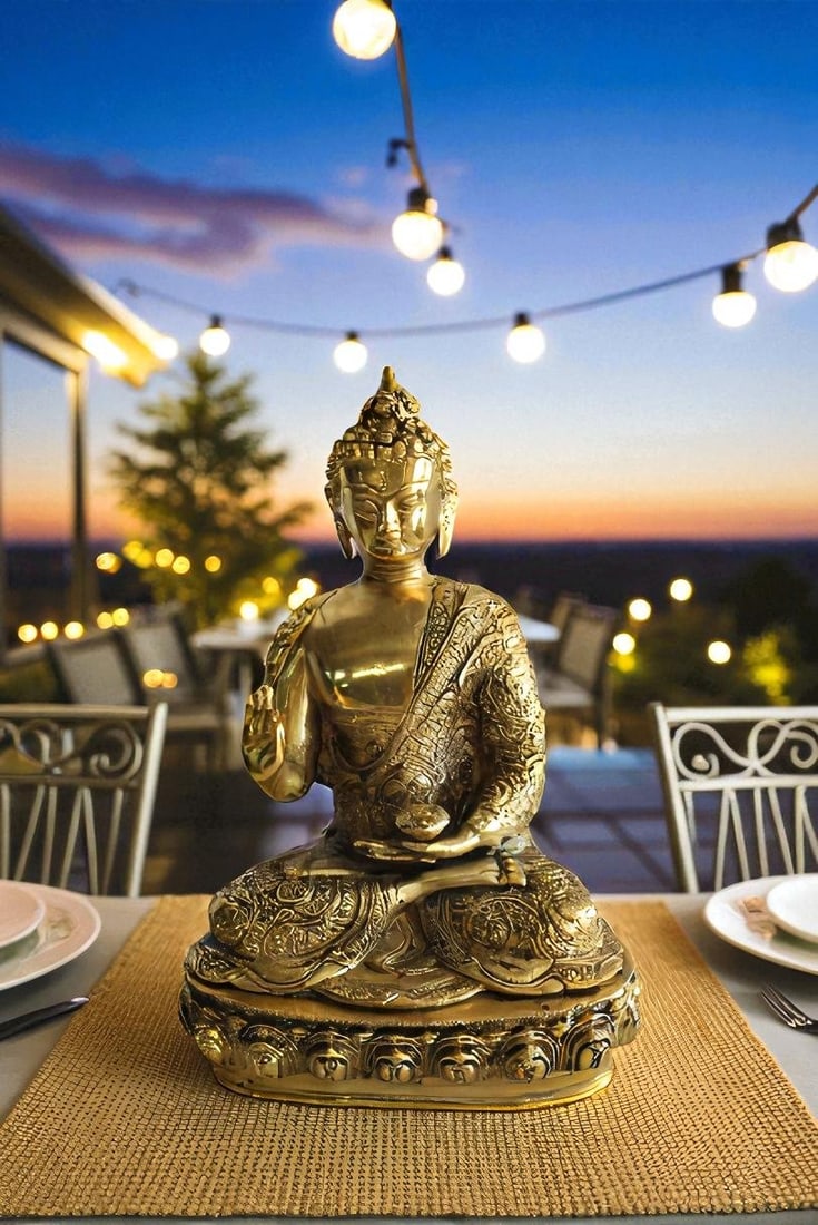 Tibetan Buddha Aluminum Sculpture in Radiant Gold Finish 10" x 7" x 14"H - 3