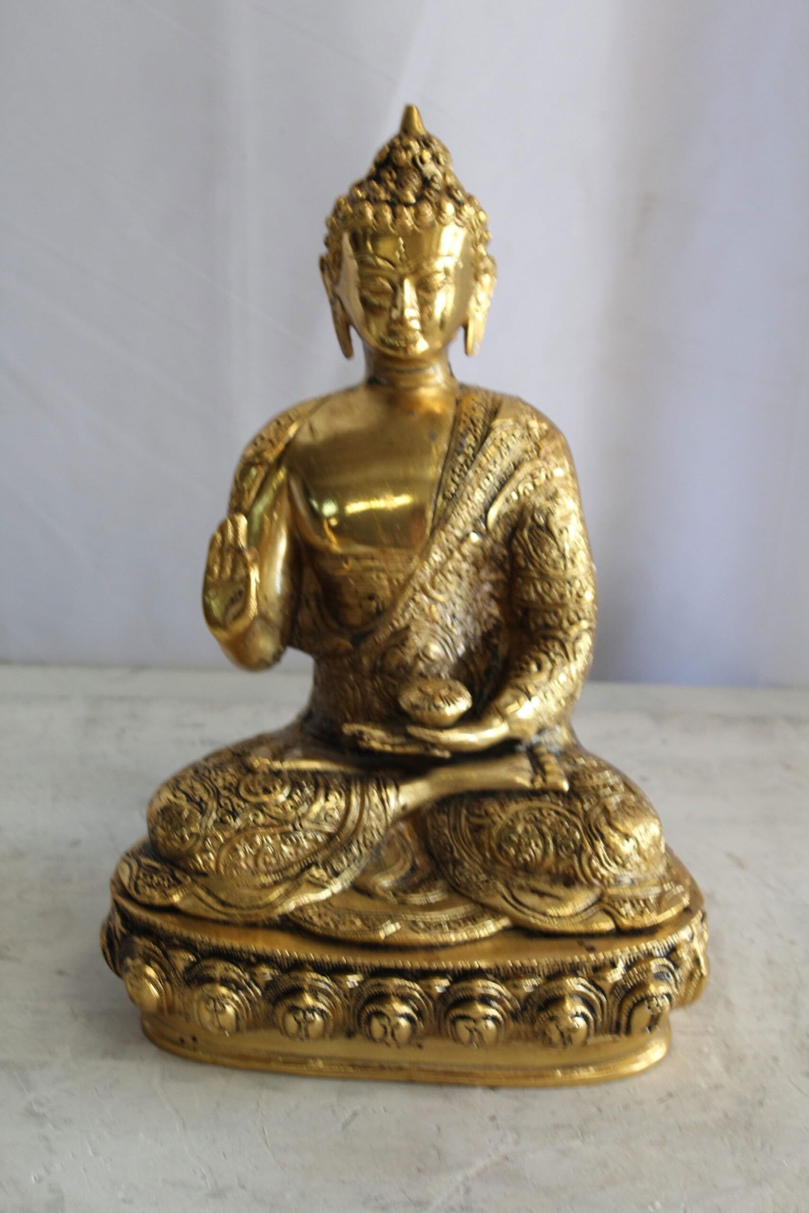 Tibetan Buddha Aluminum Sculpture in Radiant Gold Finish 10" x 7" x 14"H - 4