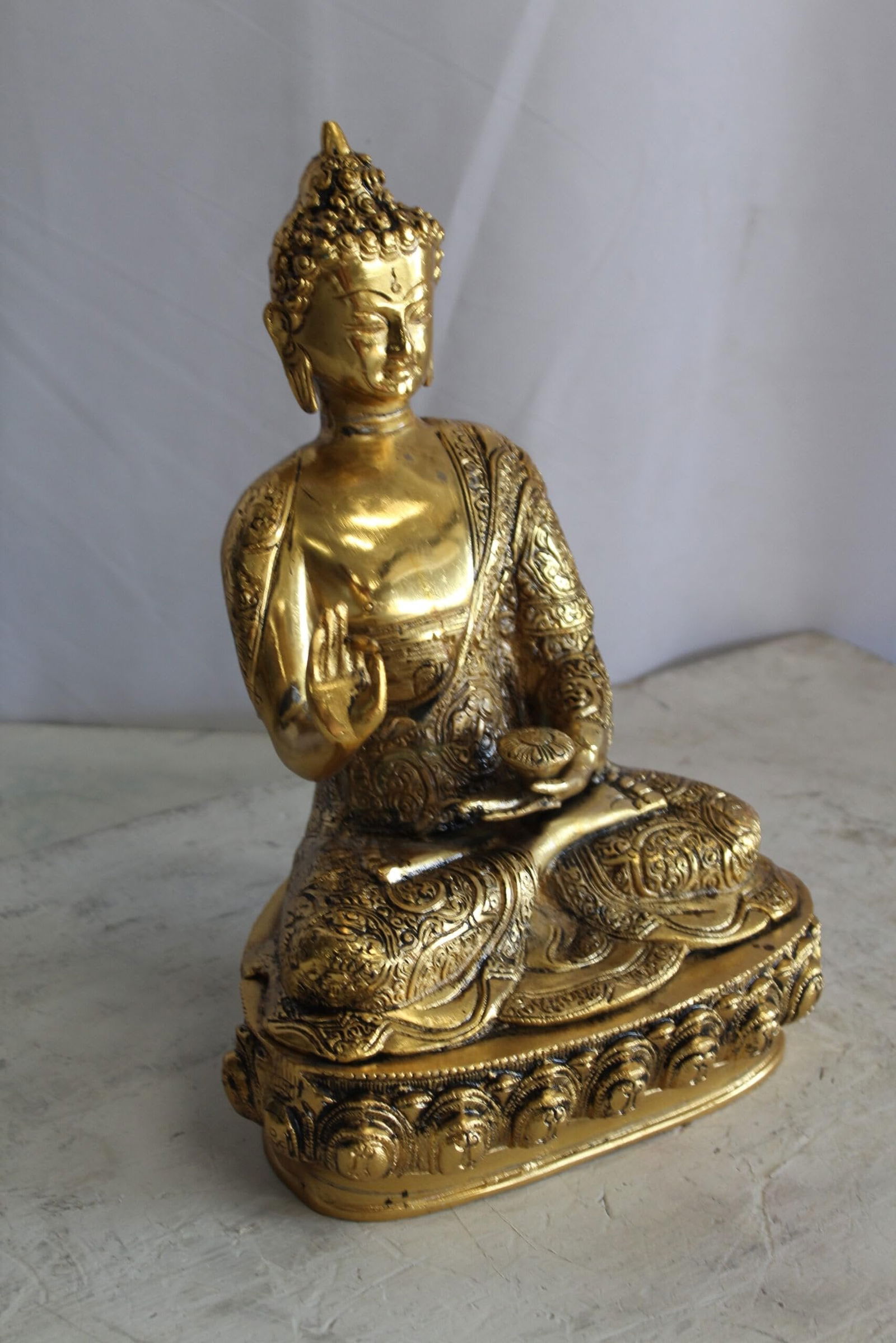 Tibetan Buddha Aluminum Sculpture in Radiant Gold Finish 10" x 7" x 14"H - 5