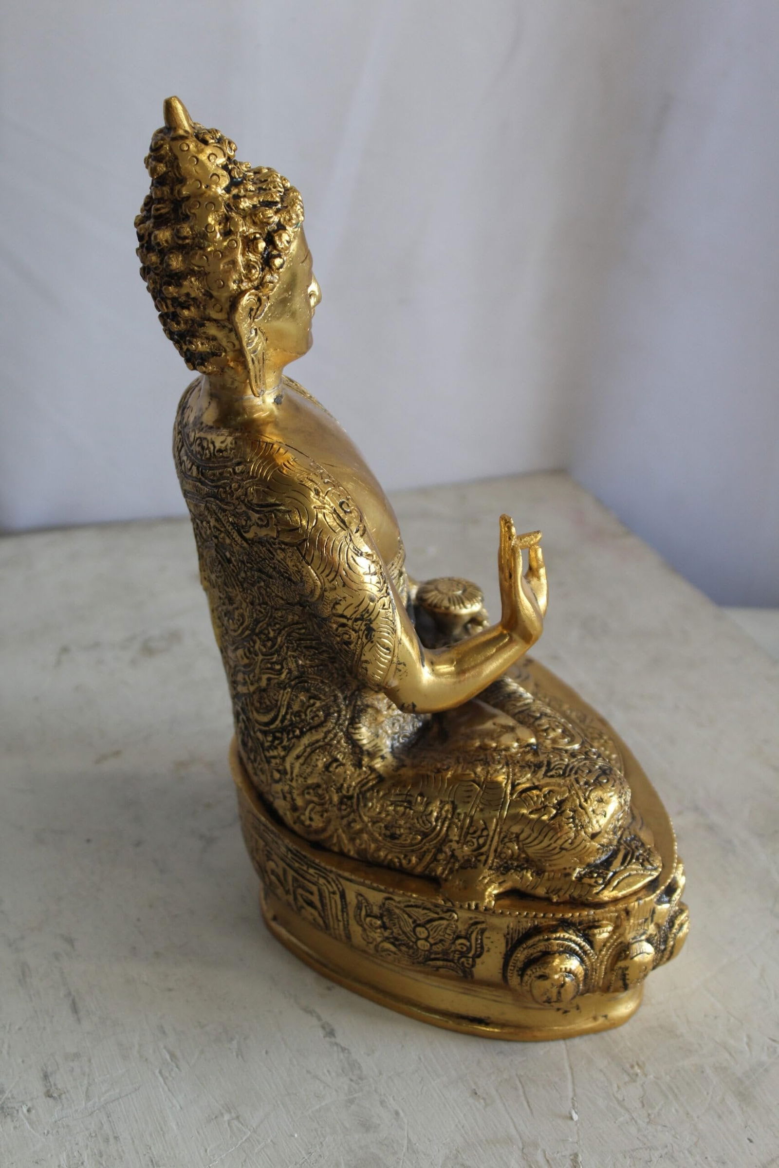 Tibetan Buddha Aluminum Sculpture in Radiant Gold Finish 10" x 7" x 14"H - 8