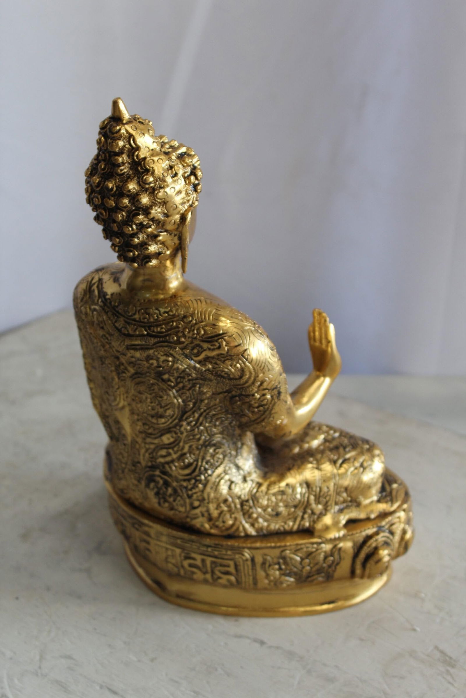 Tibetan Buddha Aluminum Sculpture in Radiant Gold Finish 10" x 7" x 14"H - 9