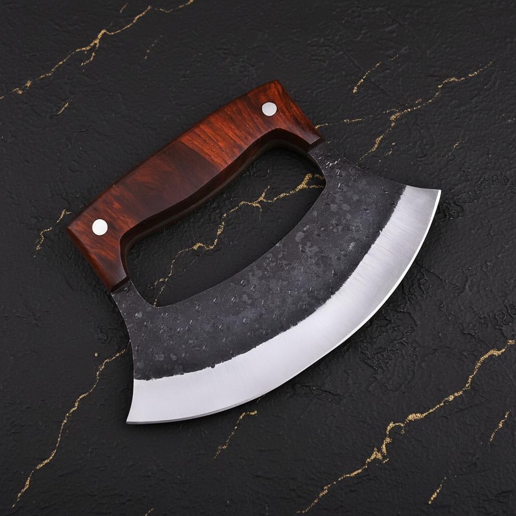 Hand Forged Alaskan Ulu Knife 7" High Carbon Steel Hunting Skinner with Wood Handle - 3