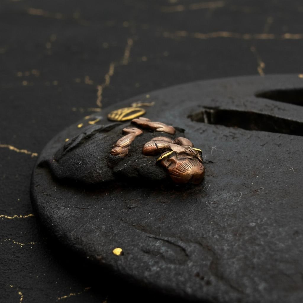 Antique Japanese Iron Tsuba by Harumasa Edo Period Zen Jugyu-zu Sword Guard - 6