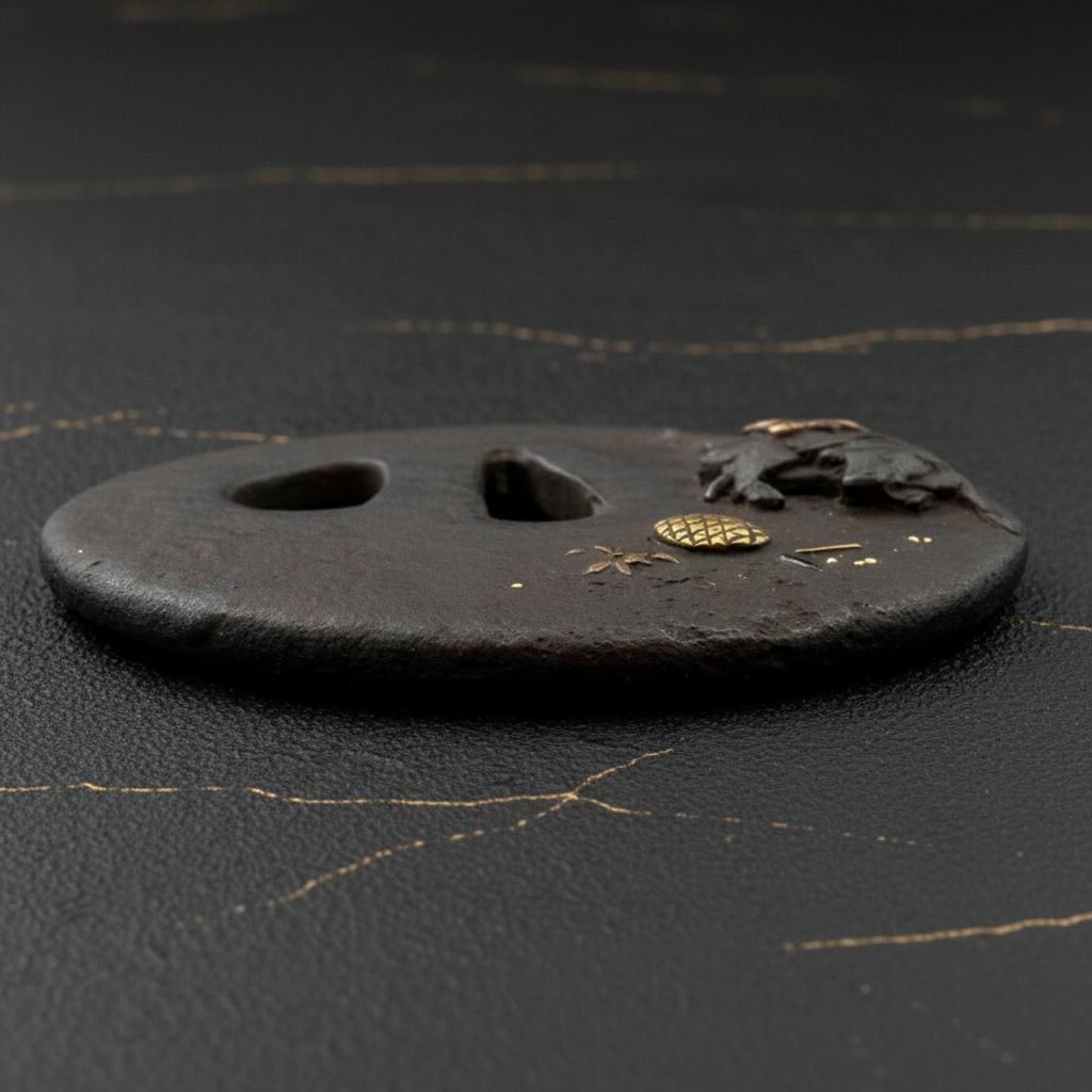 Antique Japanese Iron Tsuba by Harumasa Edo Period Zen Jugyu-zu Sword Guard - 7