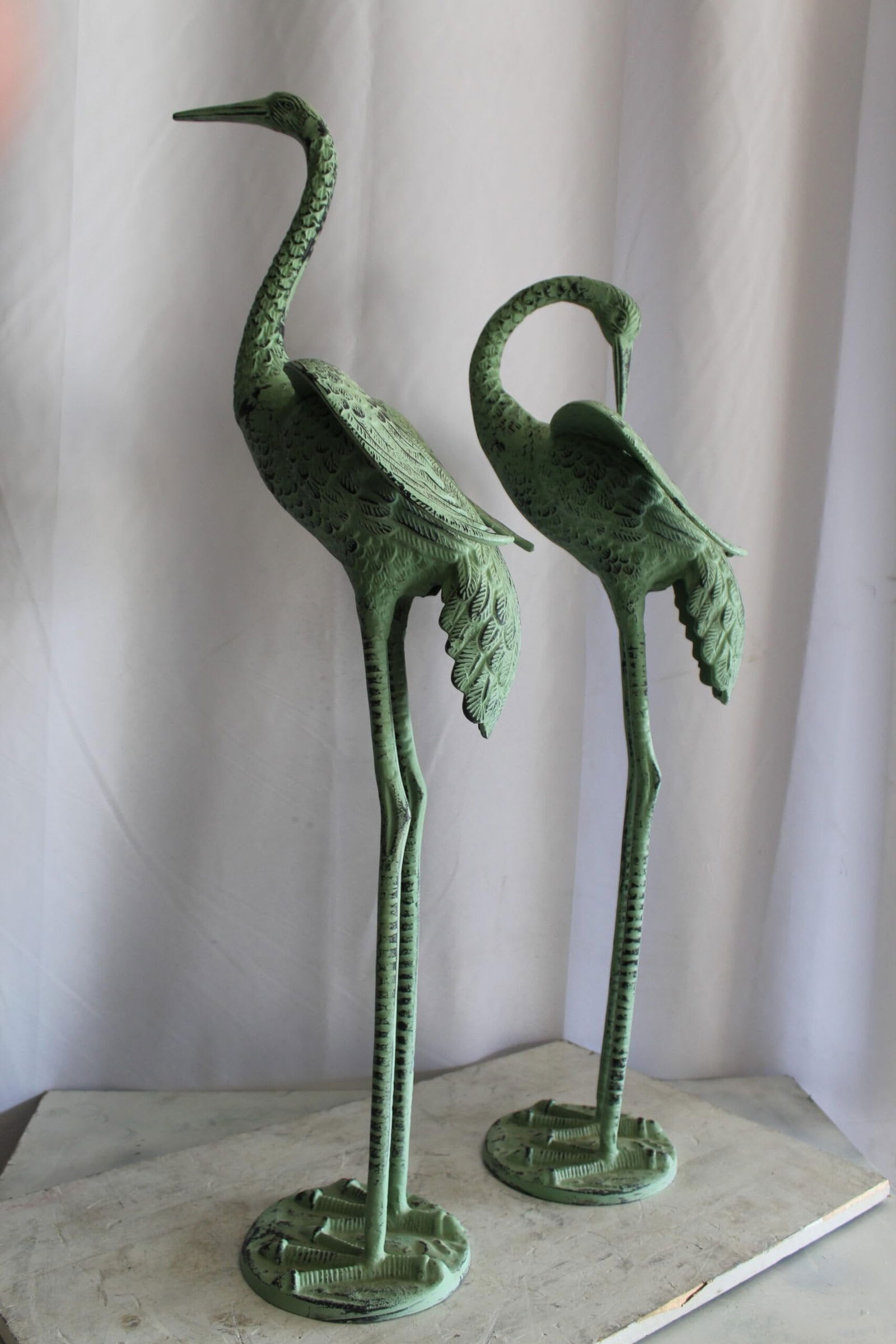 Pair of Aluminum Crane Wings Open with Green Patina Finish 10" x 8" x 22"H - 10