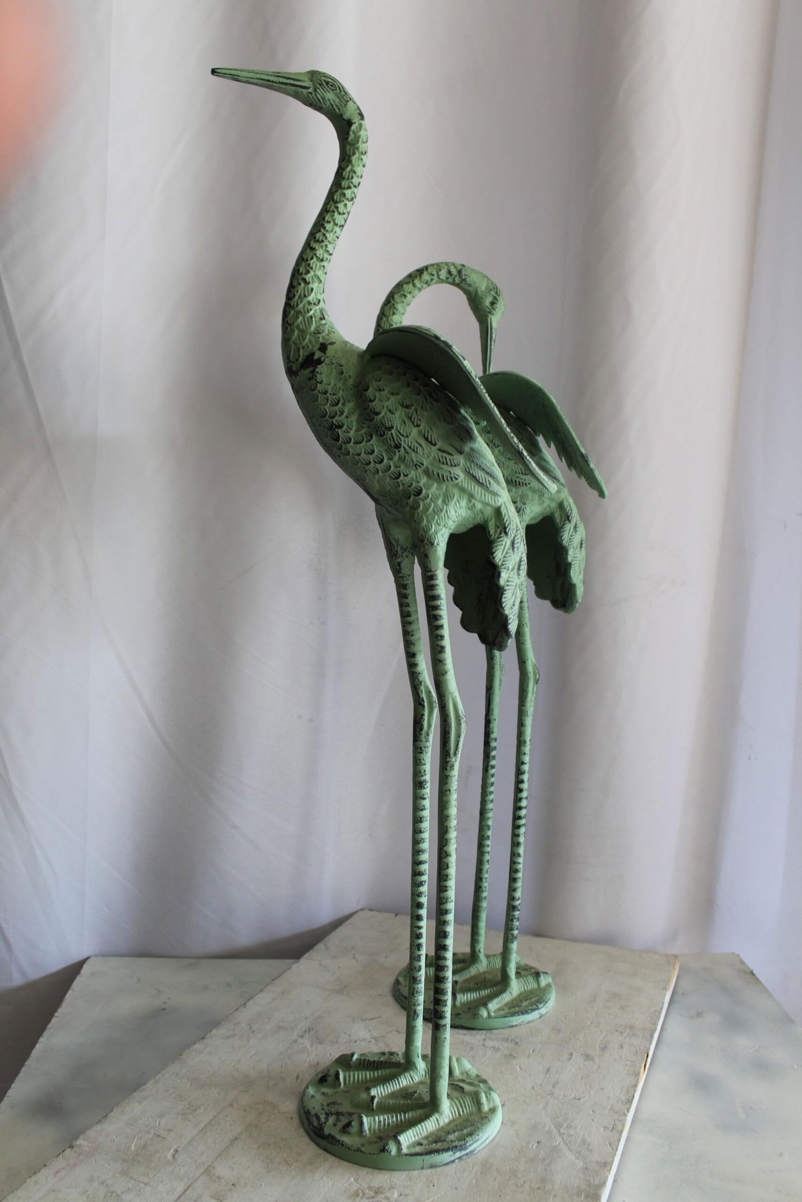 Pair of Aluminum Crane Wings Open with Green Patina Finish 10" x 8" x 22"H - 11