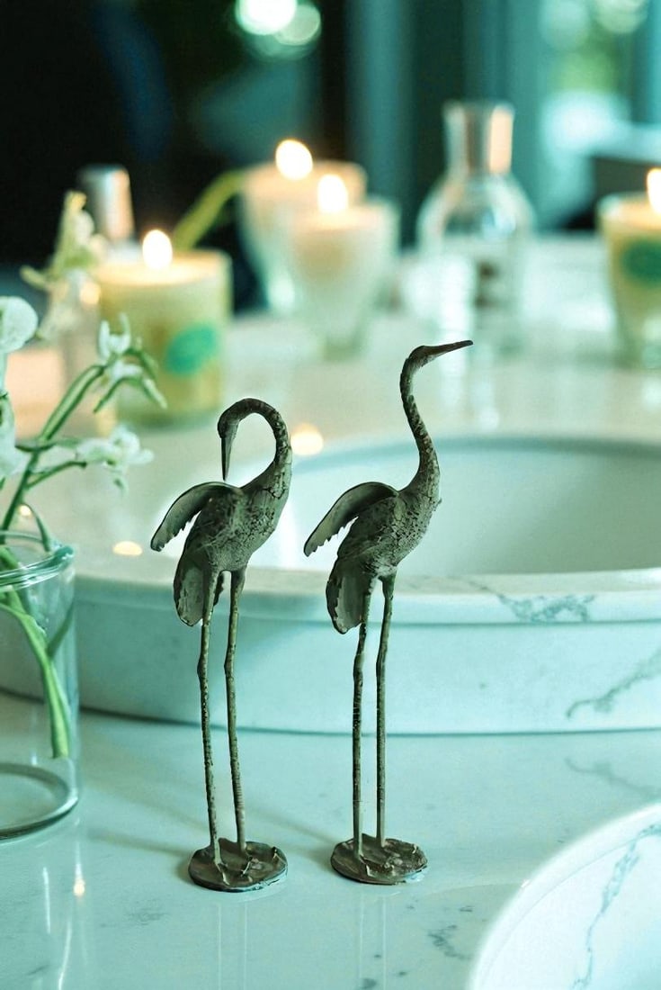 Pair of Aluminum Crane Wings Open with Green Patina Finish 10" x 8" x 22"H - 2