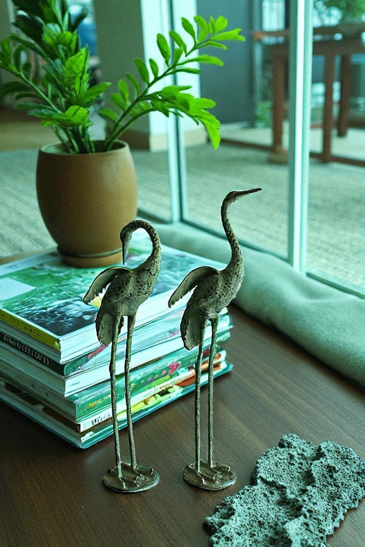 Pair of Aluminum Crane Wings Open with Green Patina Finish 10" x 8" x 22"H - 3