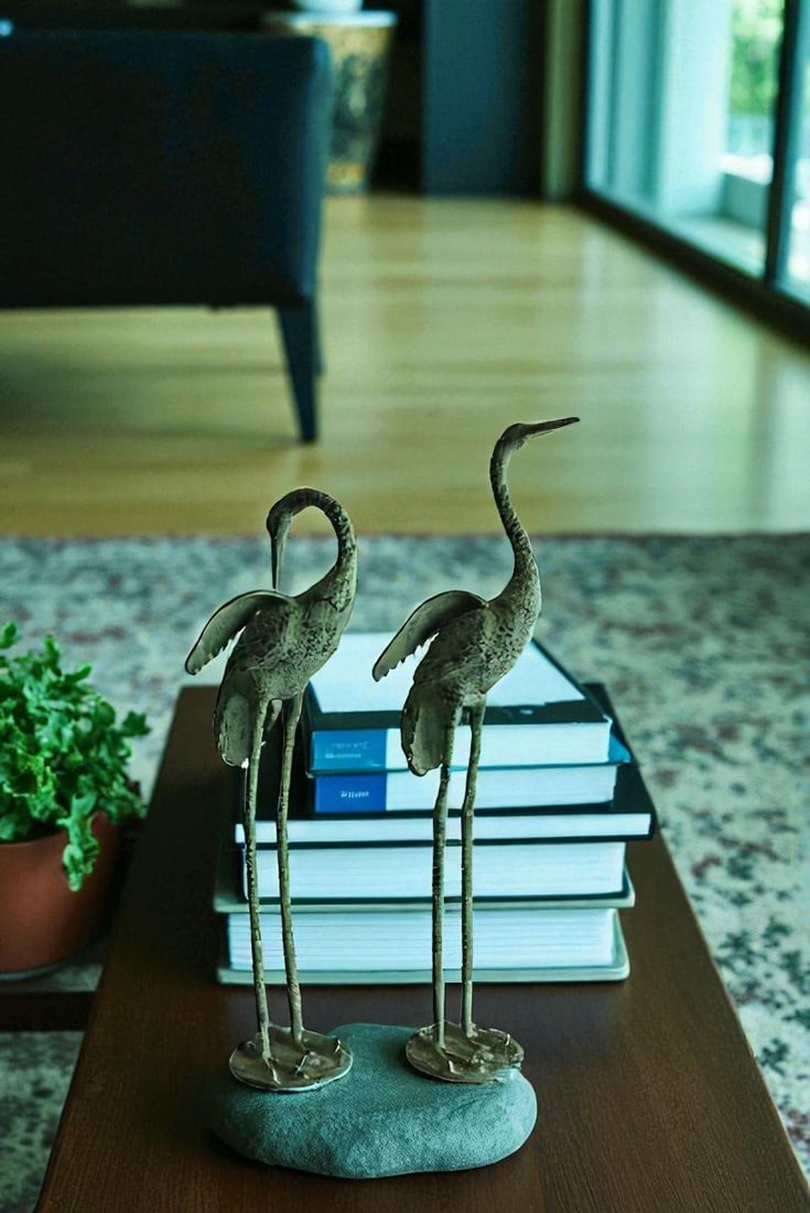 Pair of Aluminum Crane Wings Open with Green Patina Finish 10" x 8" x 22"H - 5