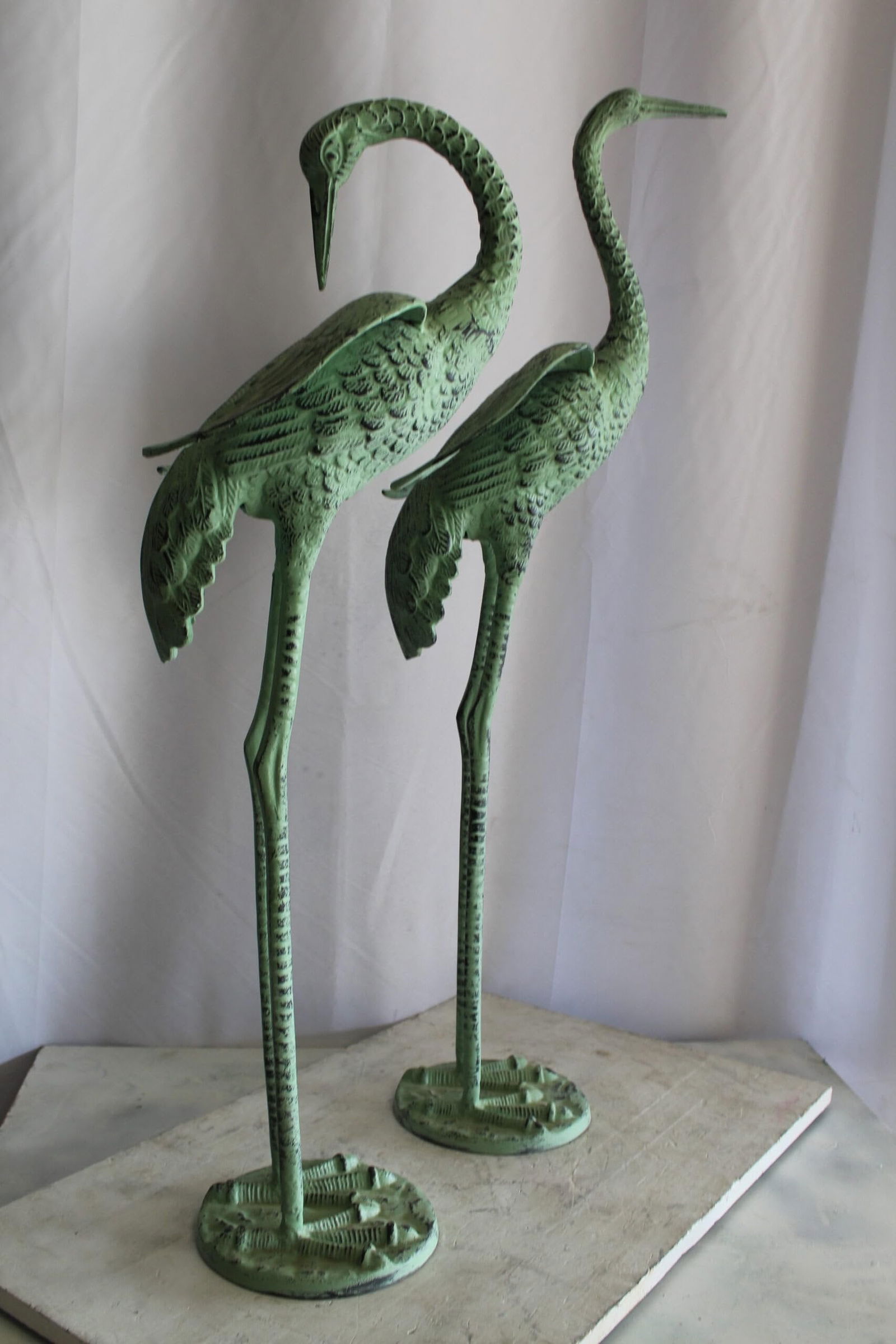 Pair of Aluminum Crane Wings Open with Green Patina Finish 10" x 8" x 22"H - 6