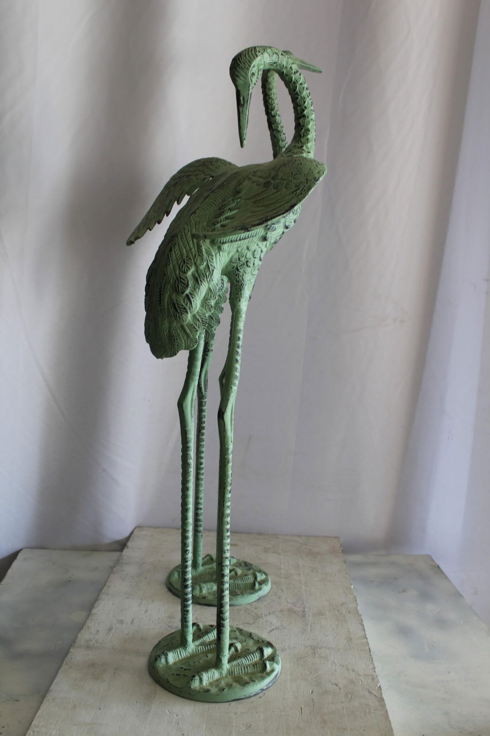 Pair of Aluminum Crane Wings Open with Green Patina Finish 10" x 8" x 22"H - 7