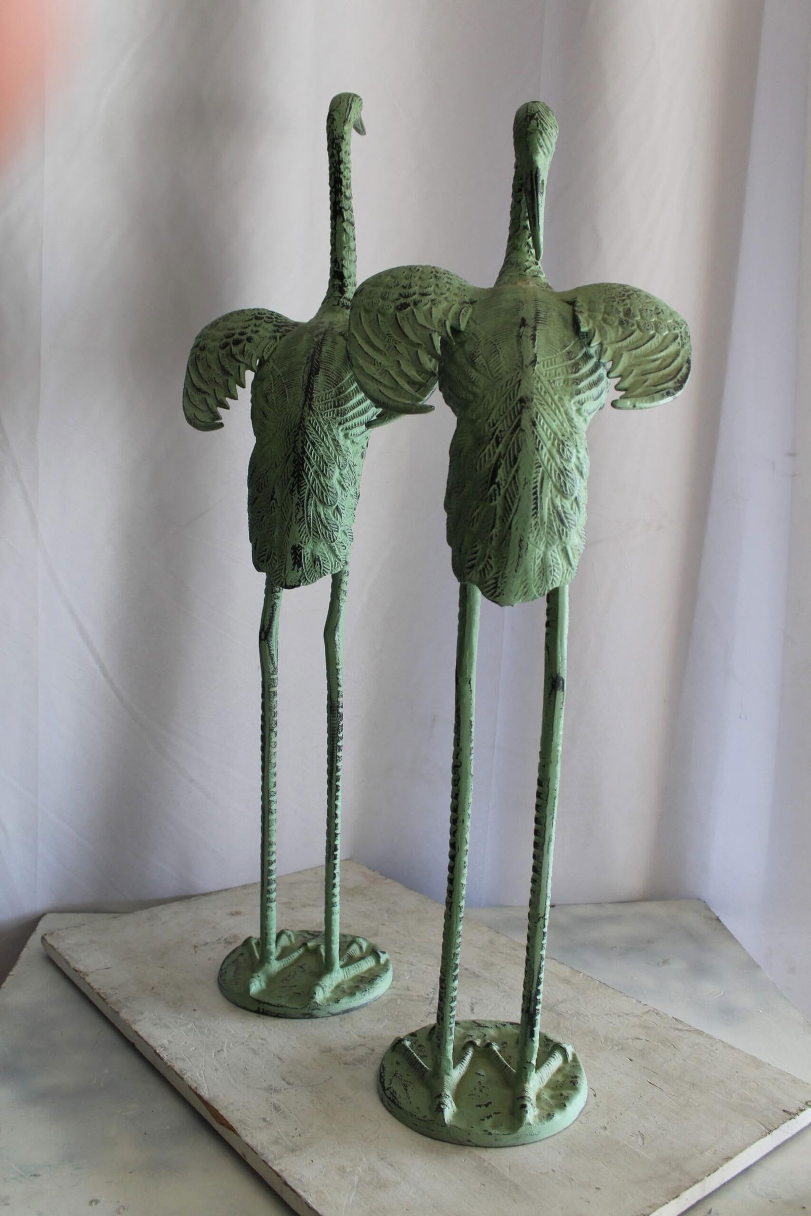 Pair of Aluminum Crane Wings Open with Green Patina Finish 10" x 8" x 22"H - 8