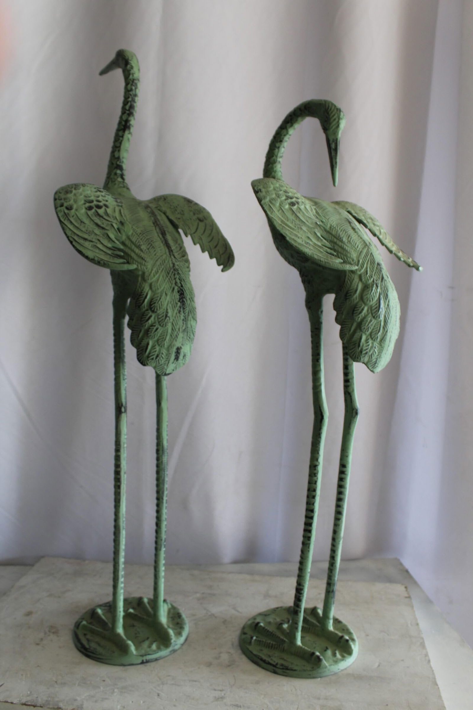 Pair of Aluminum Crane Wings Open with Green Patina Finish 10" x 8" x 22"H - 9