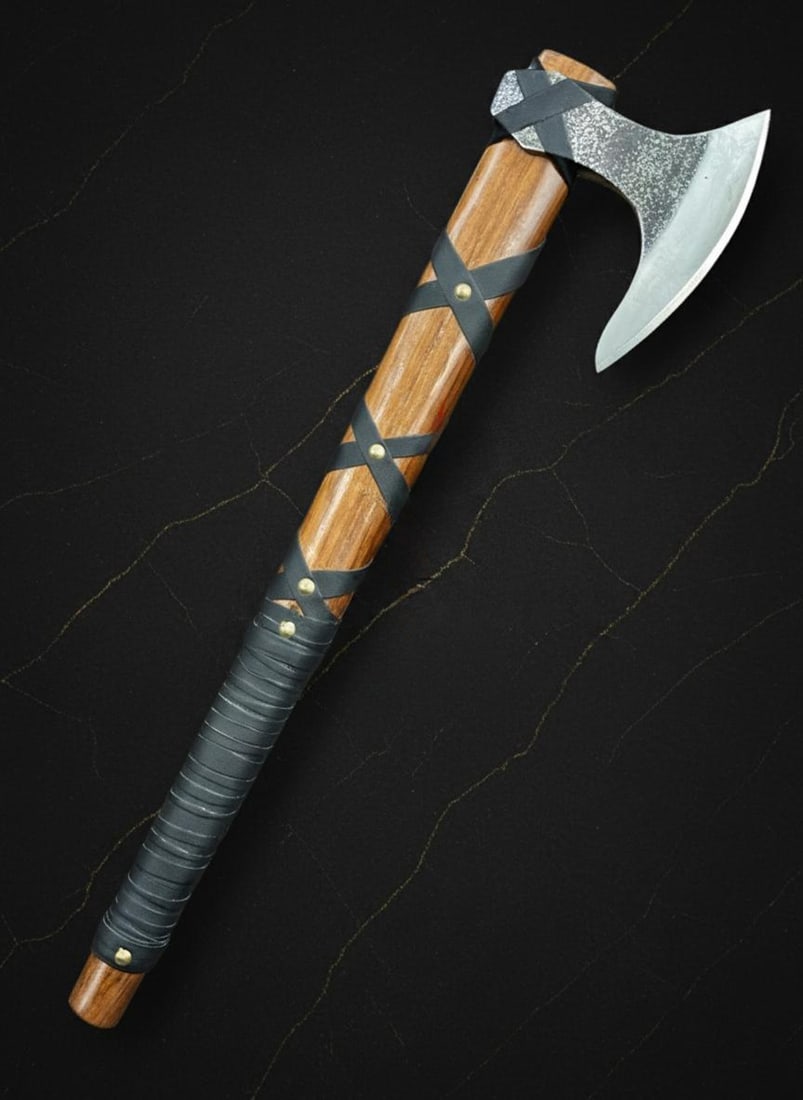 Hand Forged Damascus Steel Viking Axe, Norse Throwing Hatchet with Ash Wood Handle (1 of 5)