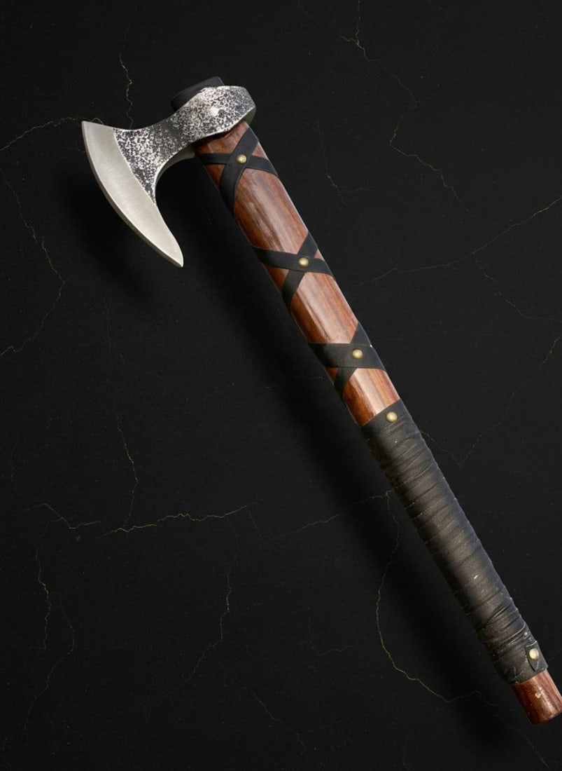 Hand Forged Damascus Steel Viking Axe, Norse Throwing Hatchet with Ash Wood Handle - 2