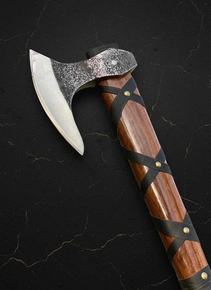 Hand Forged Damascus Steel Viking Axe, Norse Throwing Hatchet with Ash Wood Handle - 3