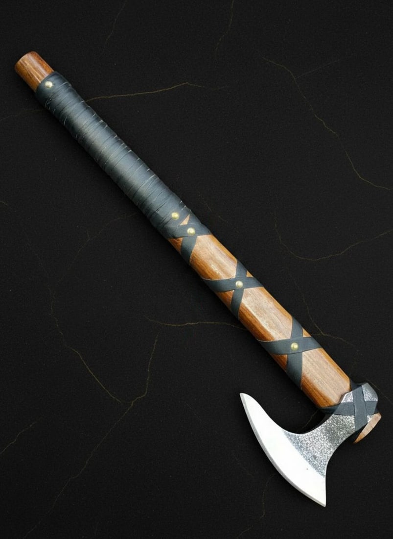 Hand Forged Damascus Steel Viking Axe, Norse Throwing Hatchet with Ash Wood Handle - 5