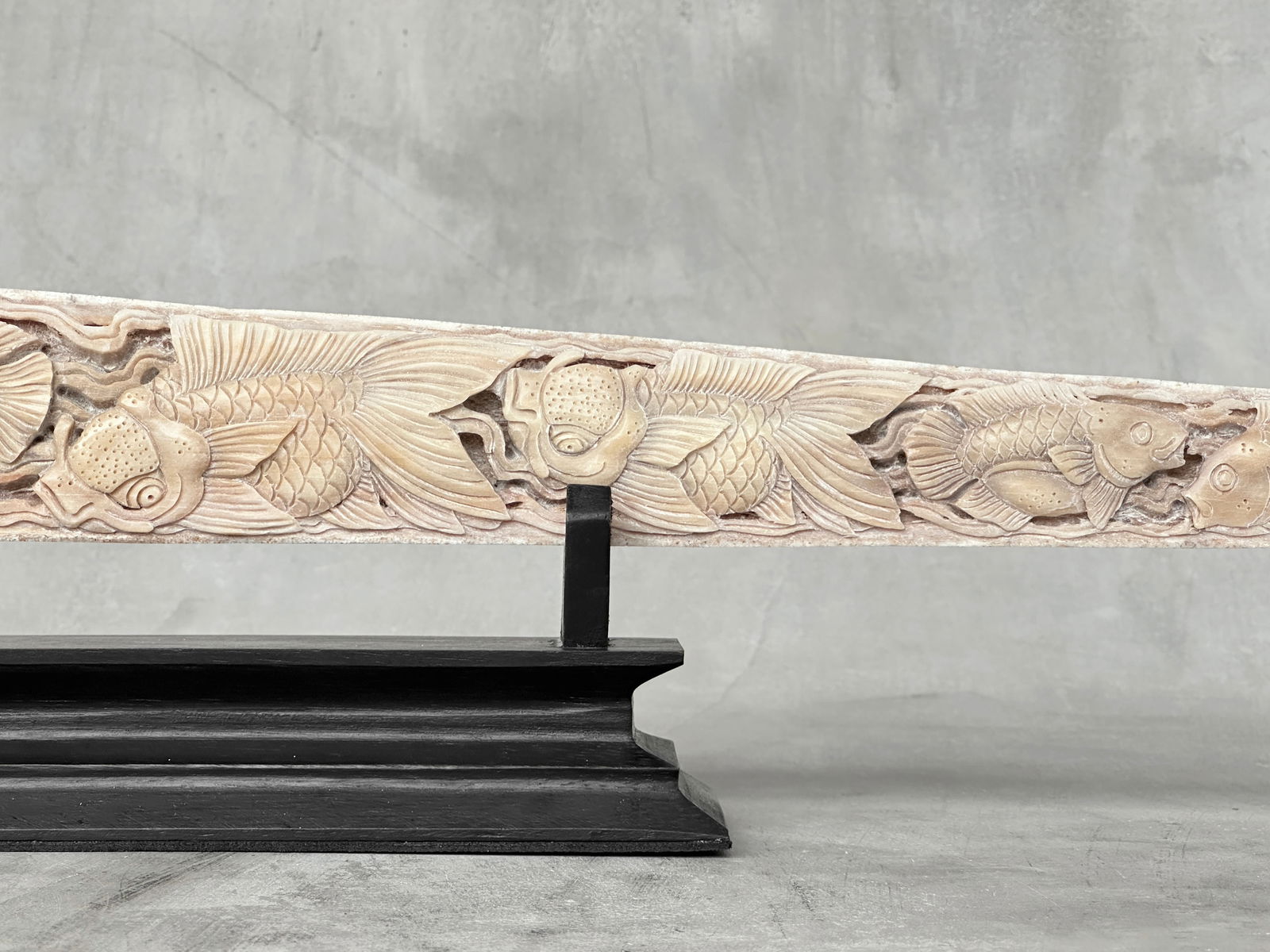 Wonderful large carved swordfish tusk - Japanese koi motif - 9