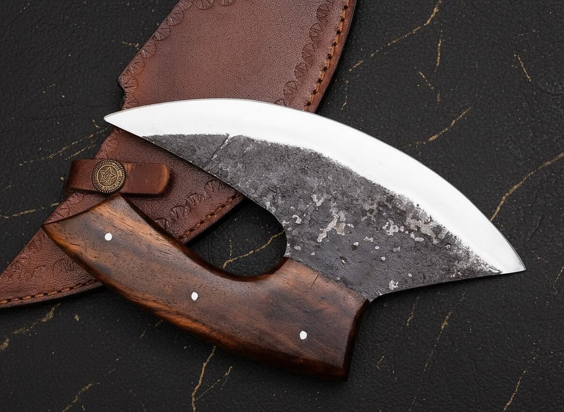 Custom Hand Forged Alaskan Ulu Skinner Knife 7" D2 Carbon Steel Hunting Blade - 2