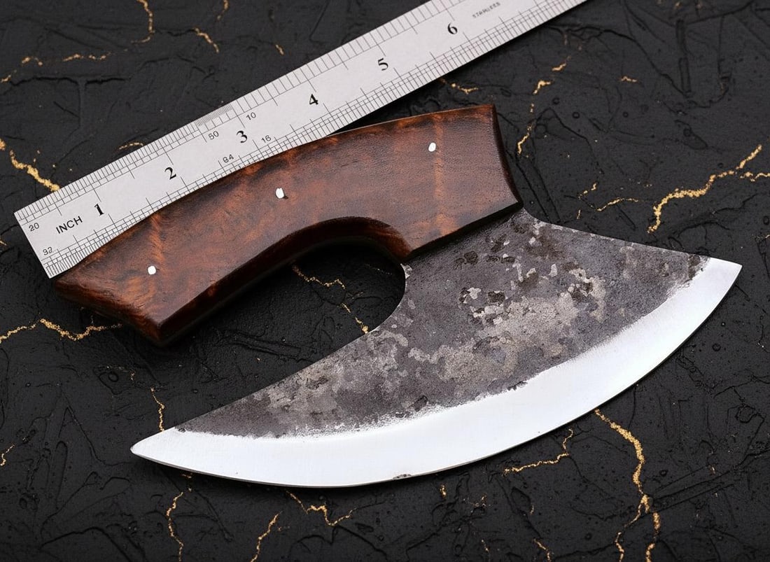 Custom Hand Forged Alaskan Ulu Skinner Knife 7" D2 Carbon Steel Hunting Blade - 4