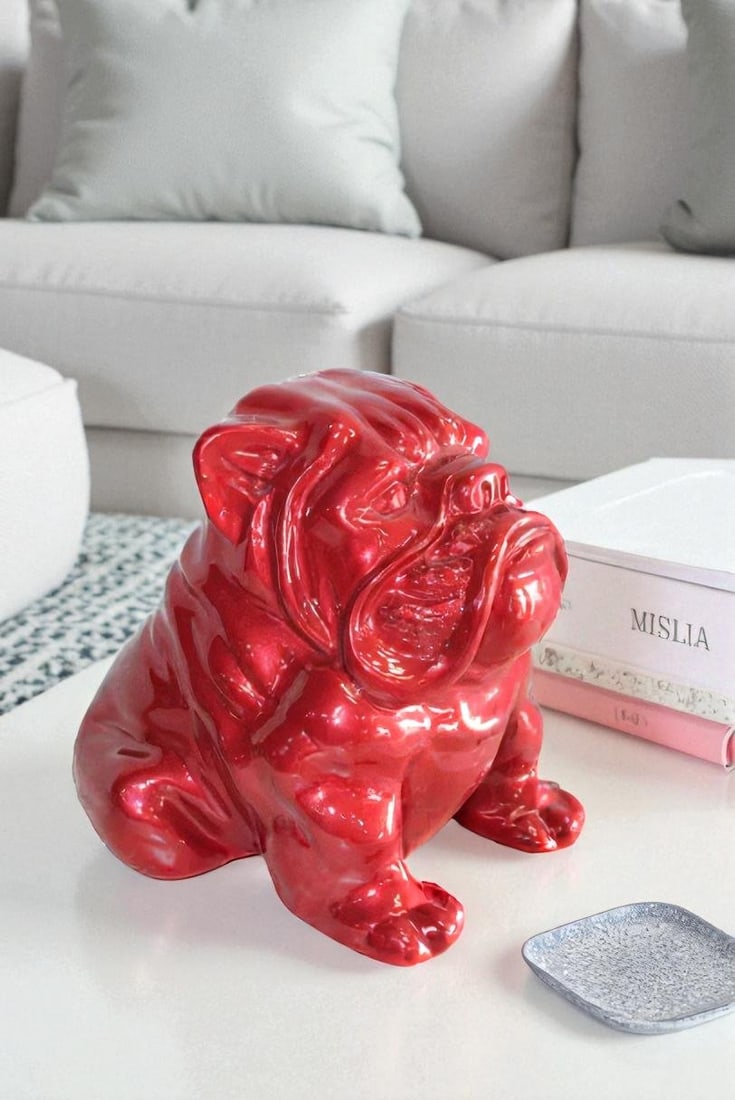 Adorable Red Resin, Fiberglass Statue of a bulldog figurine 19" x 15" x 16"H - 3