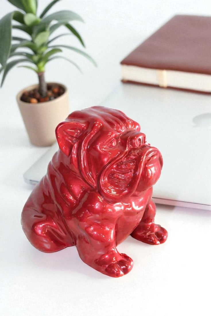 Adorable Red Resin, Fiberglass Statue of a bulldog figurine 19" x 15" x 16"H - 5