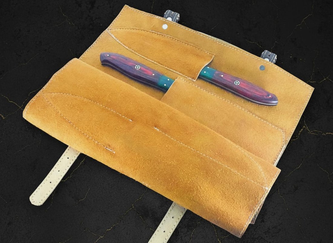 Hand Forged Damascus Steel Chef Knife Set 7-Piece with Pakkawood Handles & Sheath - 13