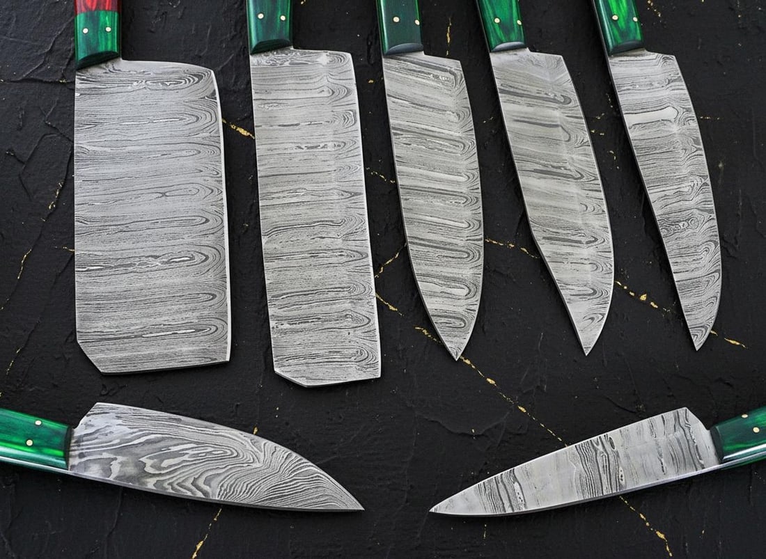 Hand Forged Damascus Steel Chef Knife Set 7-Piece with Pakkawood Handles & Sheath - 6