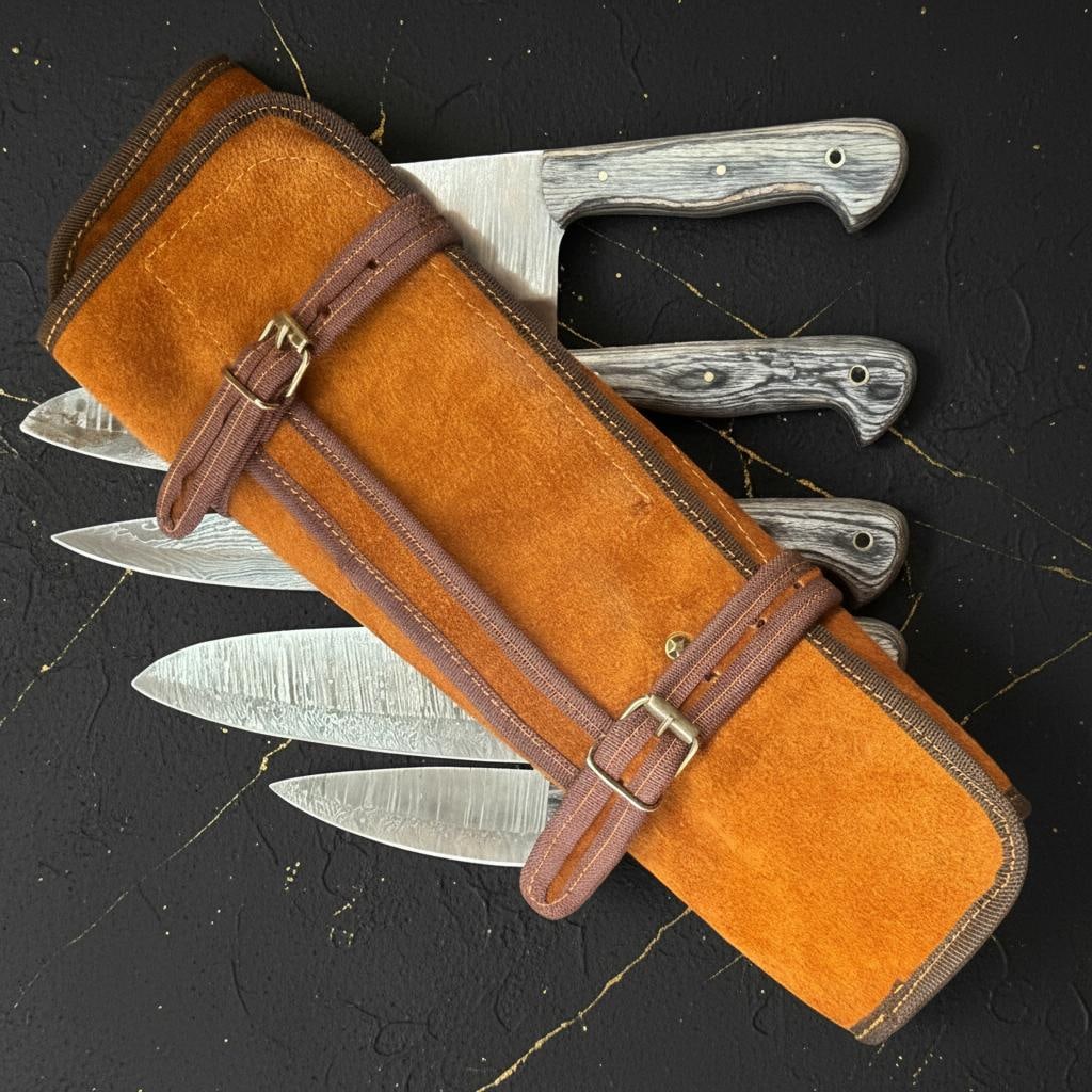 5-Piece Damascus Steel Chef Knife Set | Full Tang | Pakka Wood Handles & Sheath - 2