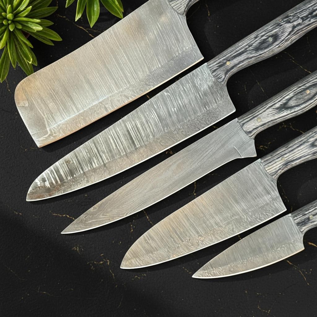 5-Piece Damascus Steel Chef Knife Set | Full Tang | Pakka Wood Handles & Sheath - 3