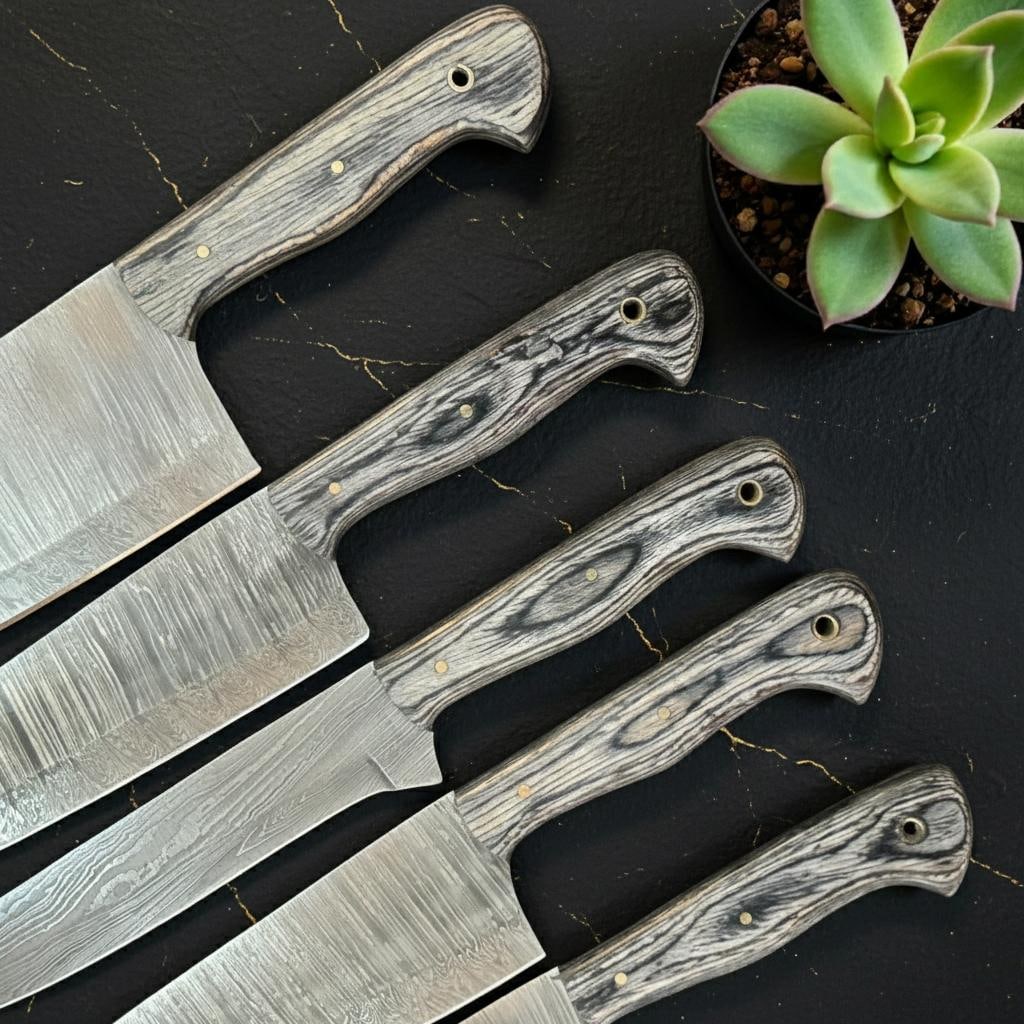 5-Piece Damascus Steel Chef Knife Set | Full Tang | Pakka Wood Handles & Sheath - 4