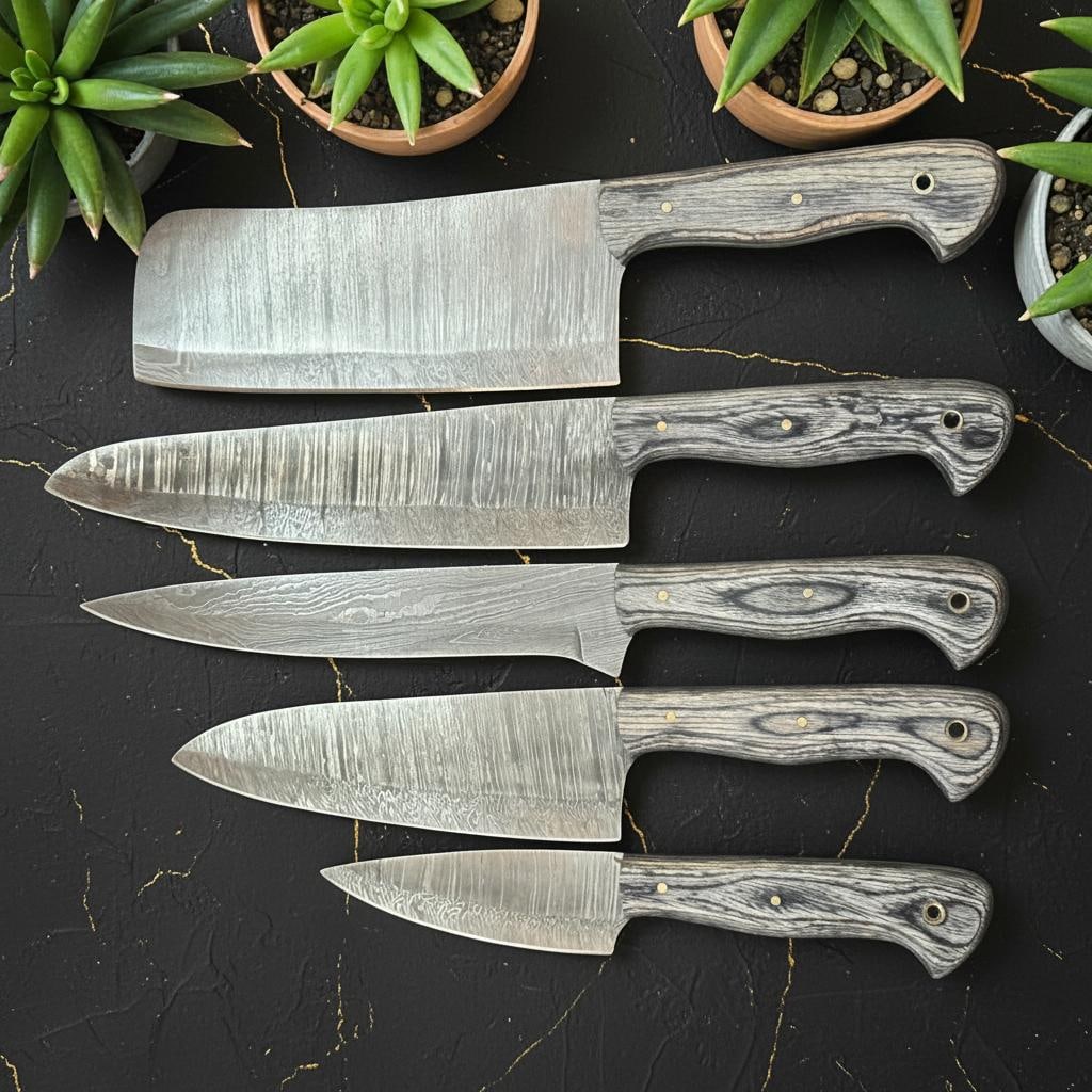 5-Piece Damascus Steel Chef Knife Set | Full Tang | Pakka Wood Handles & Sheath - 5