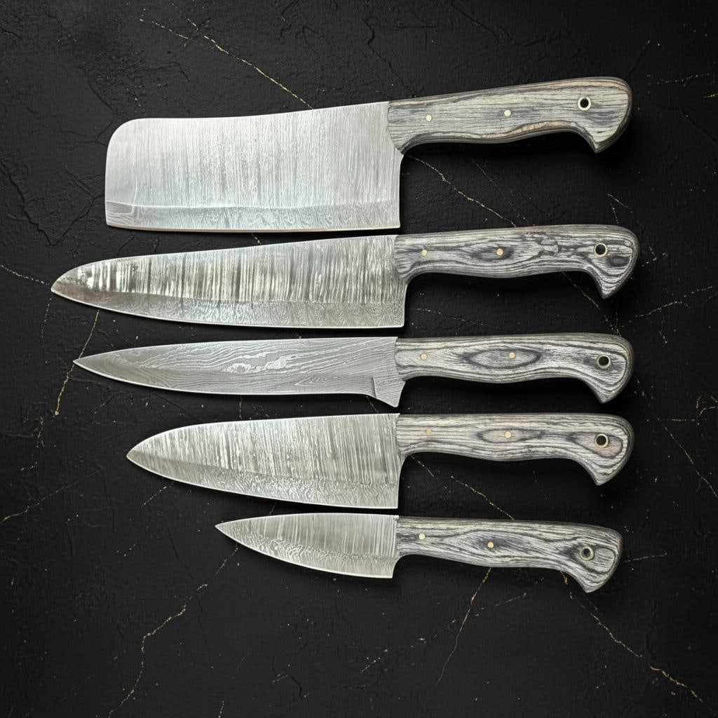 5-Piece Damascus Steel Chef Knife Set | Full Tang | Pakka Wood Handles & Sheath - 6