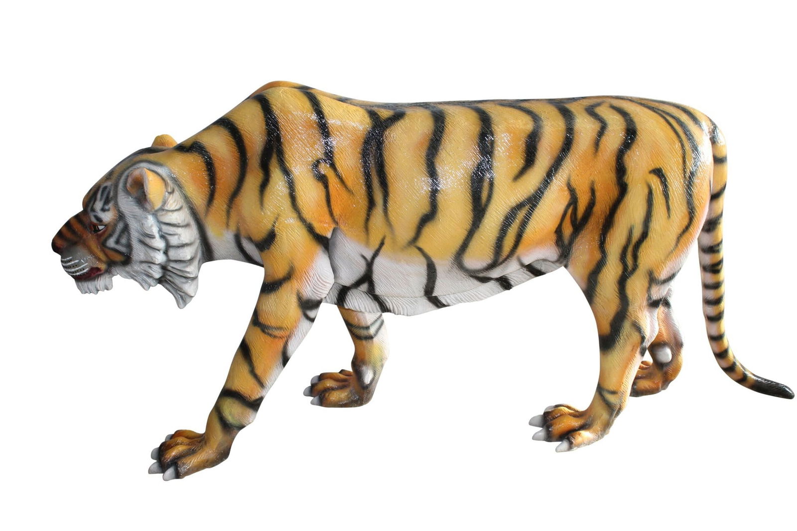 Life Size Fiberglass Tiger Statue, Captivating Majesty 92" x 20" x 40"H: Title:Life Size Fiberglass Tiger Statue, Captivating Majesty 92" x 20" x 40"HDescription:Experience the captivating majesty of our life-size Fiberglass Tiger Statue. Handcrafted and casted, this