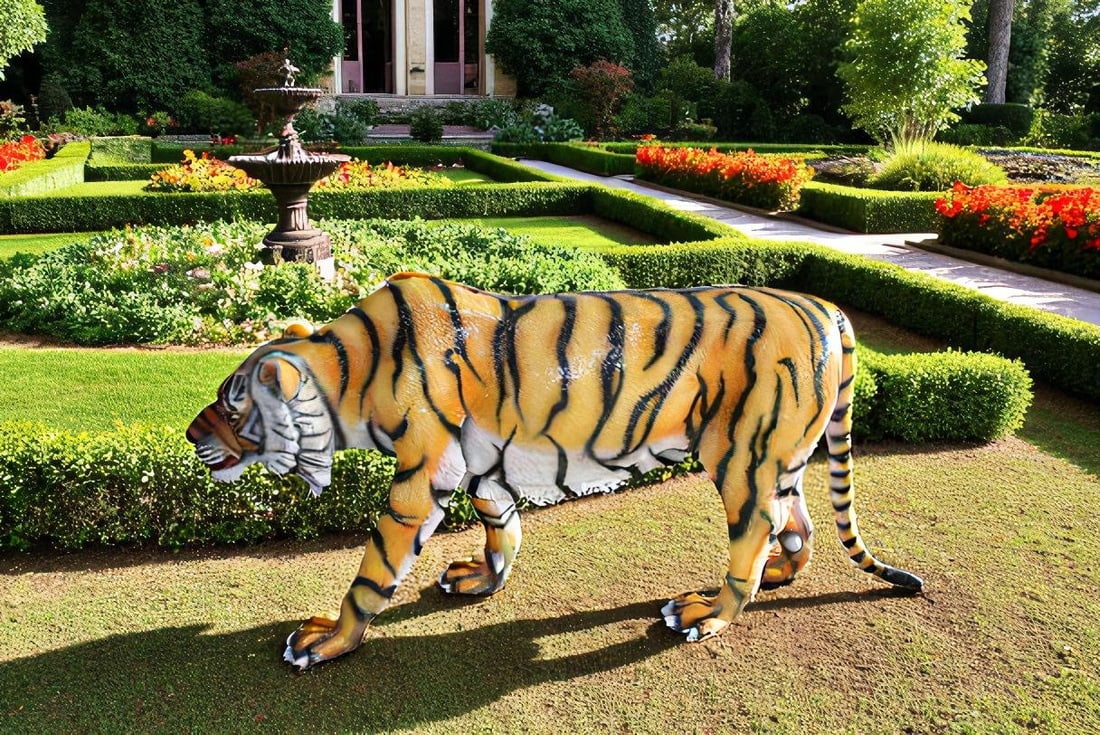 Life Size Fiberglass Tiger Statue, Captivating Majesty 92" x 20" x 40"H - 3