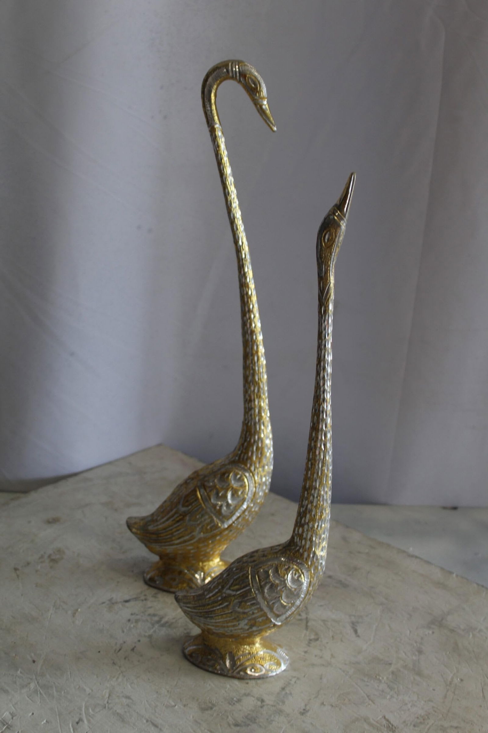 Aluminum Pair of Swans with Gold and Silver Finish 8" x 6" x 22"H - 6