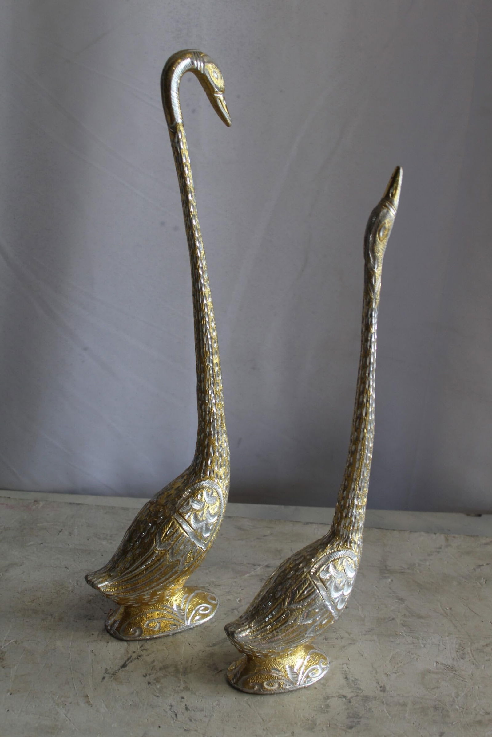 Aluminum Pair of Swans with Gold and Silver Finish 8" x 6" x 22"H - 7