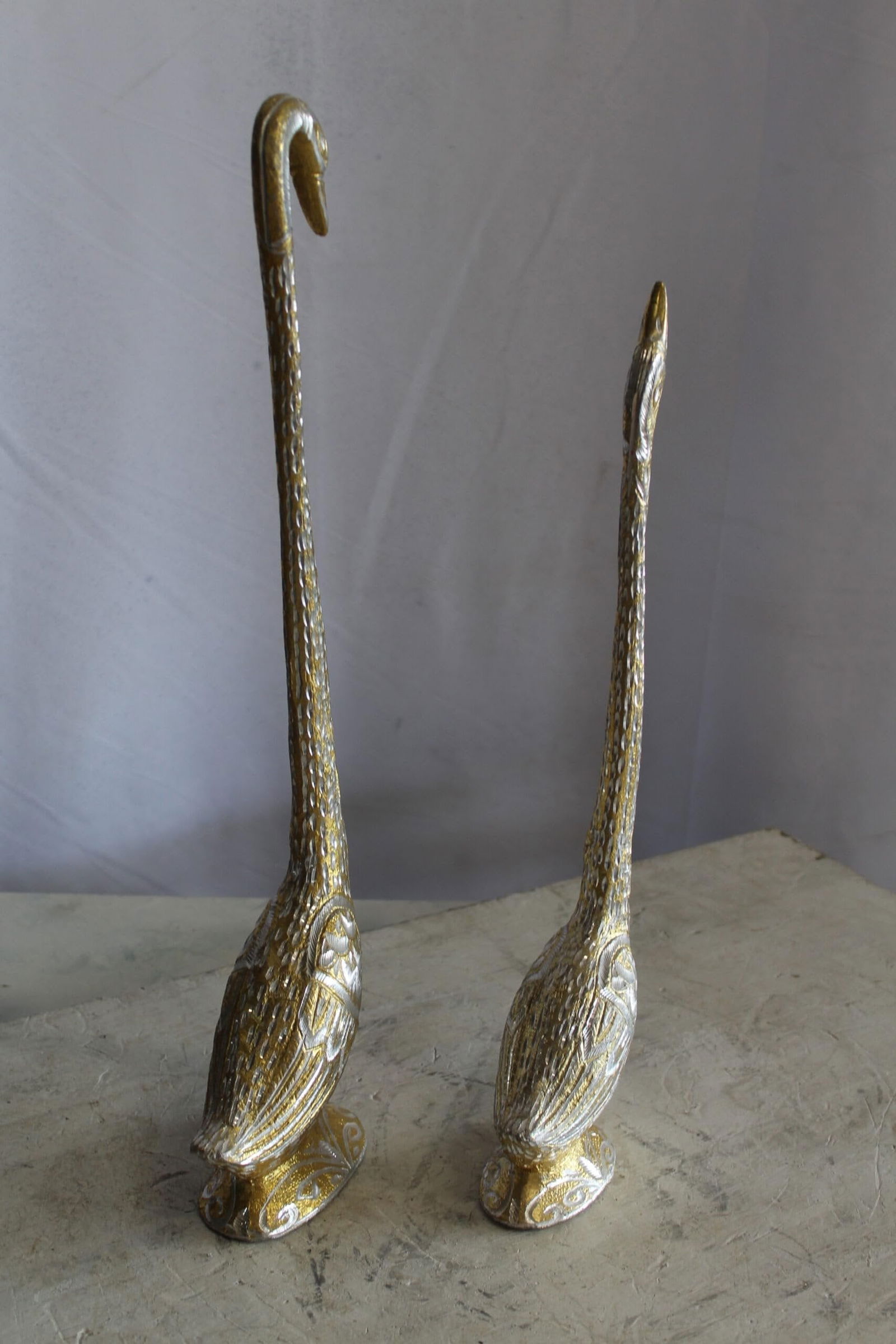Aluminum Pair of Swans with Gold and Silver Finish 8" x 6" x 22"H - 8