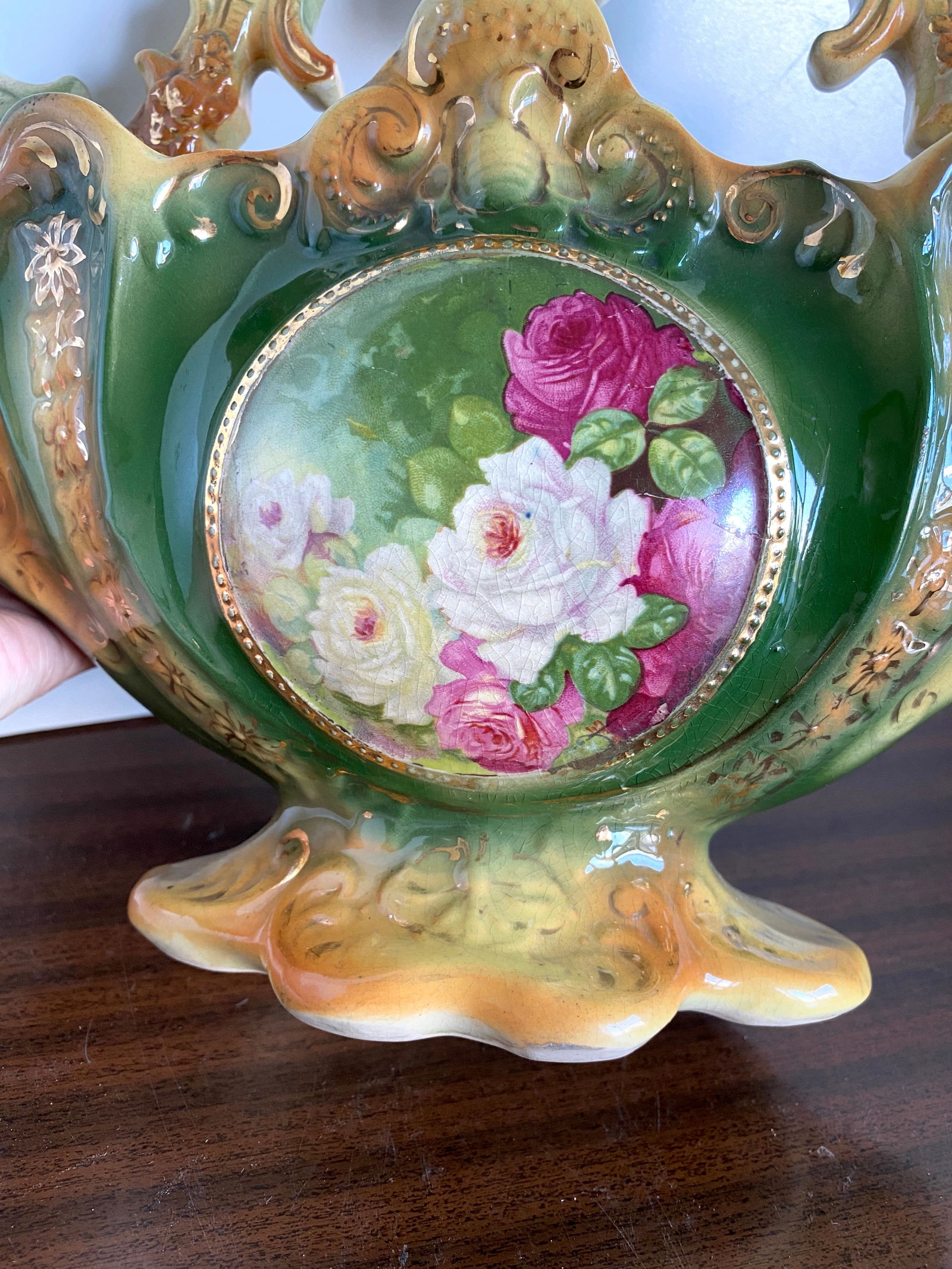 vintage Faience fruits vase, England 29x12x23 1.23kg - 4