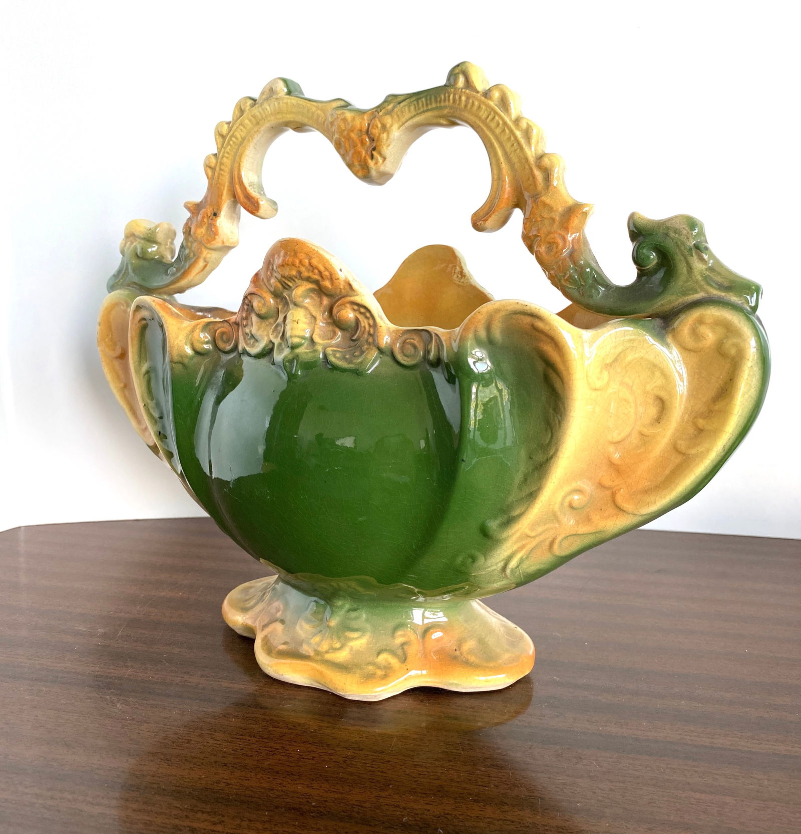 vintage Faience fruits vase, England 29x12x23 1.23kg - 6