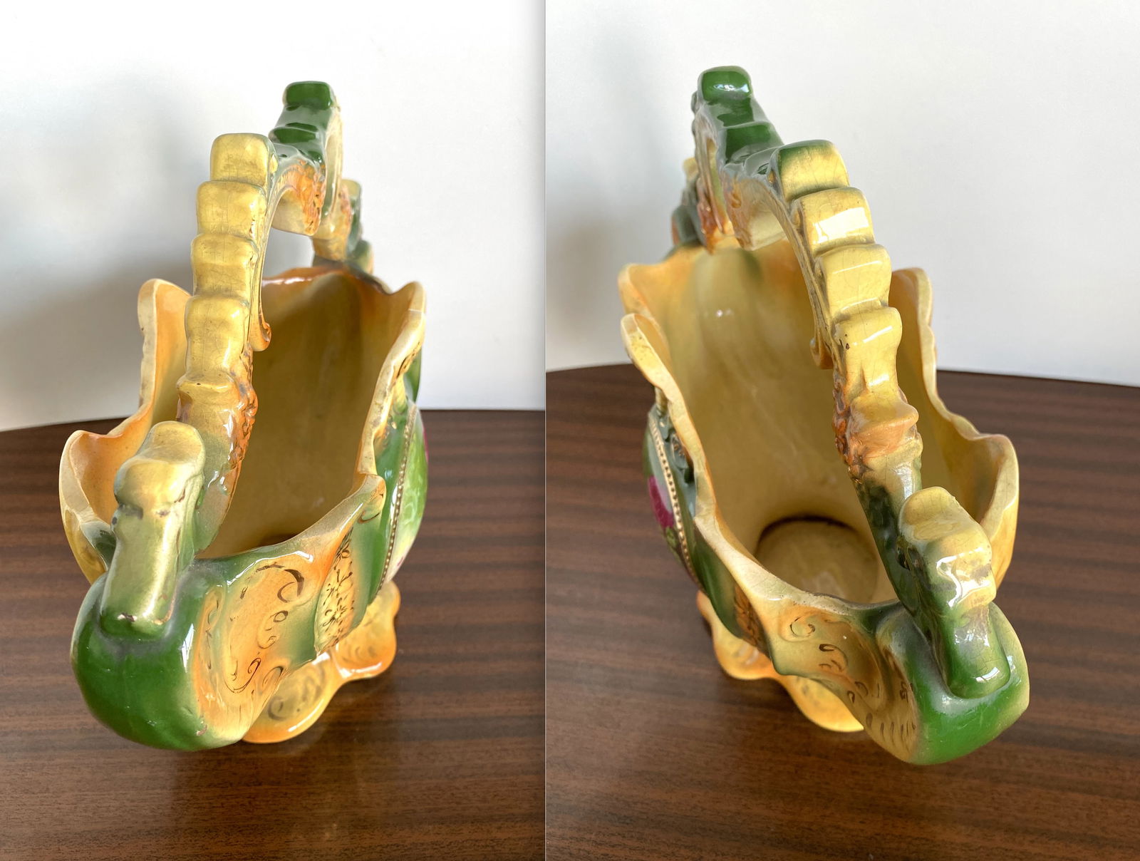 vintage Faience fruits vase, England 29x12x23 1.23kg - 8