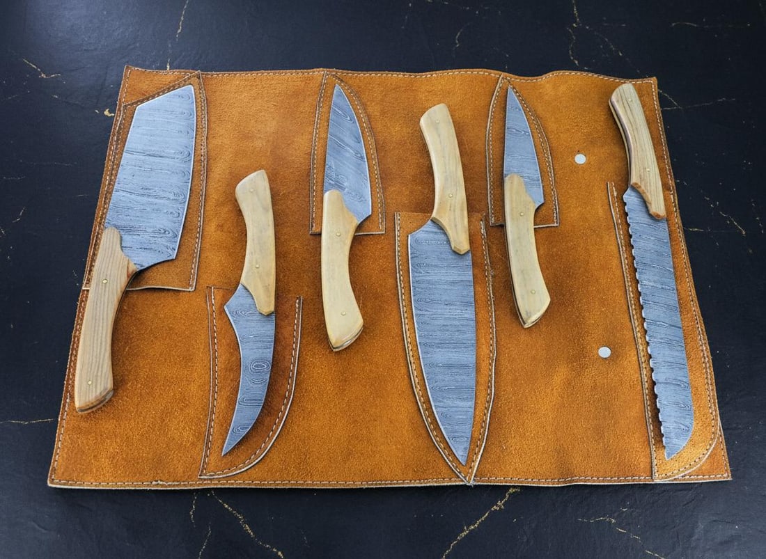 Hand Forged Damascus Steel Chef Knife Set 6-Piece Kitchen Knives Olive Wood Handle - 6