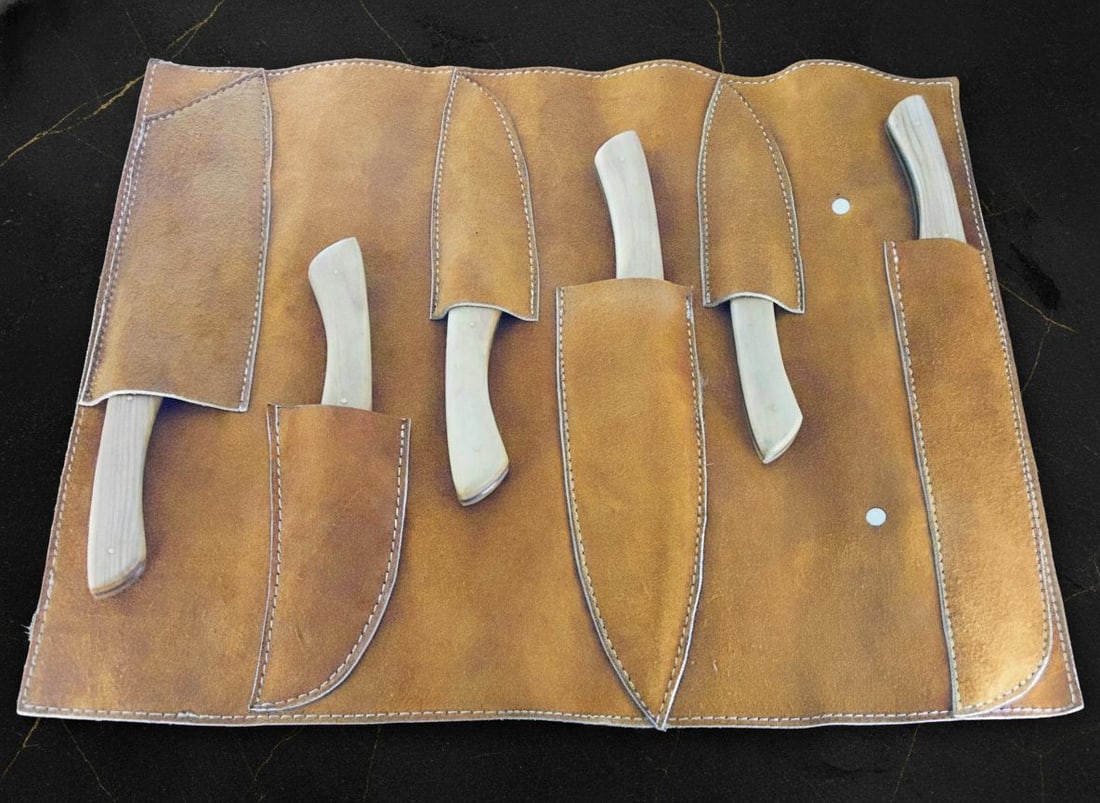 Hand Forged Damascus Steel Chef Knife Set 6-Piece Kitchen Knives Olive Wood Handle - 8