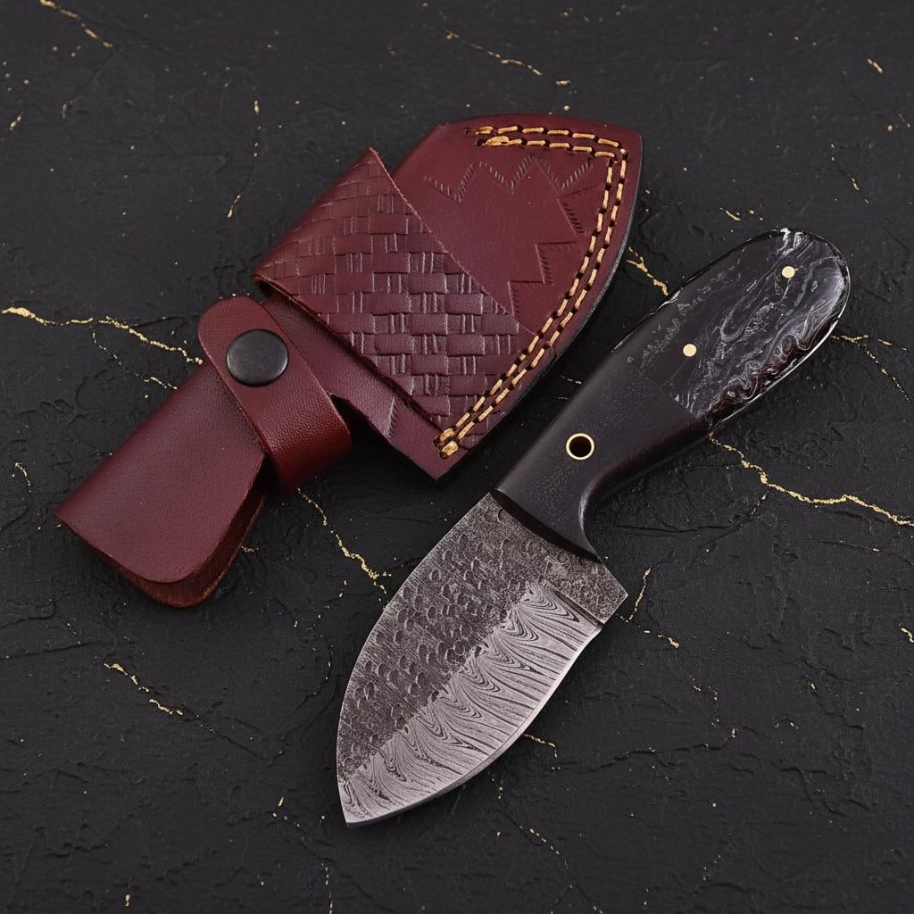 Hand Forged Damascus Steel Hunting Knife 7" Custom EDC Mini Neck Blade with Sheath: Title:Hand Forged Damascus Steel Hunting Knife 7" Custom EDC Mini Neck Blade with SheathDescription:This listing is for a SHARD GUPPY model, a custom hand forged Damascus steel knife. Designed as a