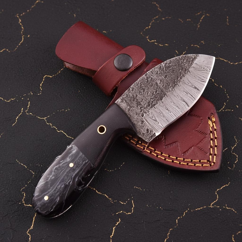 Hand Forged Damascus Steel Hunting Knife 7" Custom EDC Mini Neck Blade with Sheath - 4