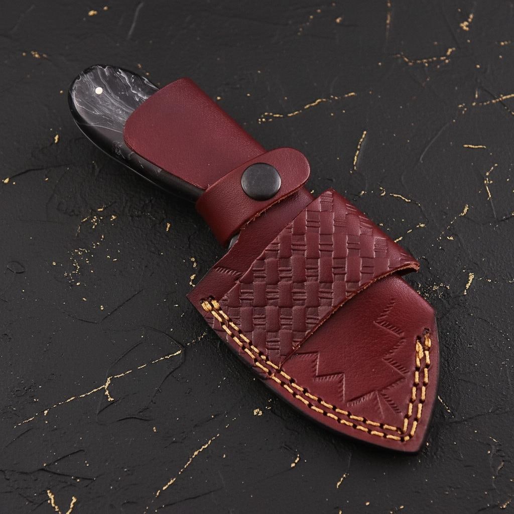 Hand Forged Damascus Steel Hunting Knife 7" Custom EDC Mini Neck Blade with Sheath - 5