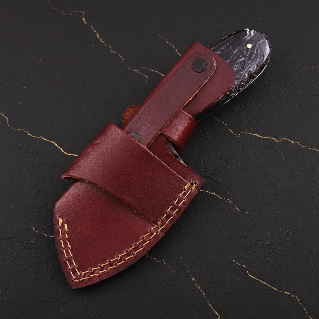 Hand Forged Damascus Steel Hunting Knife 7" Custom EDC Mini Neck Blade with Sheath - 6